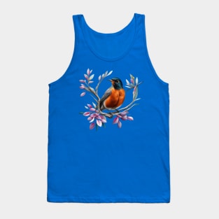 Cartoon Of An American Robin With Connecticut State Flower Tank Top